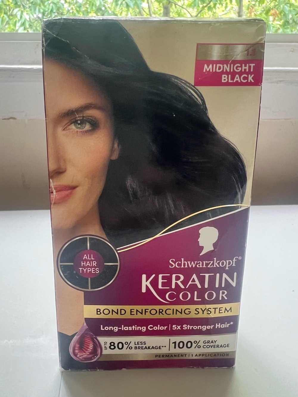 Schwarzkopf Keratin Hair Dye 1.1 Midnight Black, Permanent Hair Color.